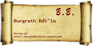 Burgreth Béla névjegykártya